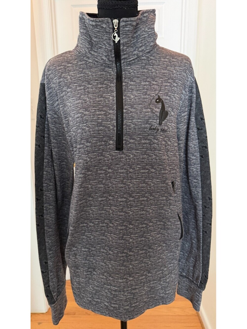 Baby Phat Y2K Vintage Womens 2X Quarter Zip Pullover Space Dye Gray Sweatshirt